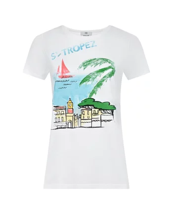 Белая футболка с принтом &quot;St Tropez&quot; Allude(Белая футболка с принтом &quot;St Tropez&quot; Allude)