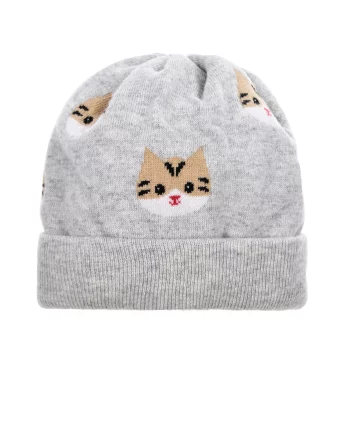 Серая шапка с принтом &quot;кошки&quot; Chobi детская(Серая шапка с принтом &quot;кошки&quot; Chobi детская)
