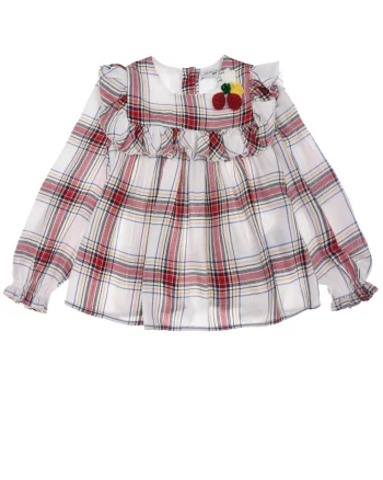 Клетчатая блуза с вязаным декором Monnalisa детская(Клетчатая блуза с вязаным декором Monnalisa детская)