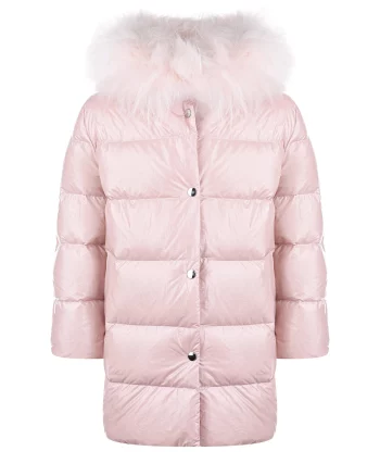 Розовое пальто с меховой отделкой Yves Salomon детское(Розовое пальто с меховой отделкой Yves Salomon детское)