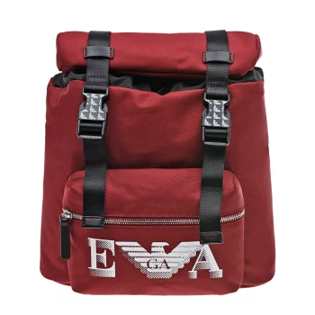 Бордовый рюкзак с двумя застежками, 26х16х30 см Emporio Armani детский(Бордовый рюкзак с двумя застежками, 26х16х30 см Emporio Armani детский)