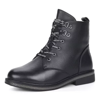 Черные кожаные ботинки с декоративными шнурками(Черные кожаные ботинки с декоративными шнурками)